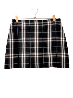 Burberry Black & Blue Nova Check Plaid Pleated Low Rise Wool Mini Skirt Size 8